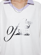 THELIGHT OFFICIAL Distressed Color Block Polo Jersey in White - On Model