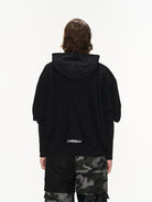 BLINDNOPLAN Distorted Silhouette Cotton Hoodie in Black - On Model