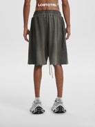 LOSTCTRL Washed Distressed Cotton Shorts in Gray - On Model