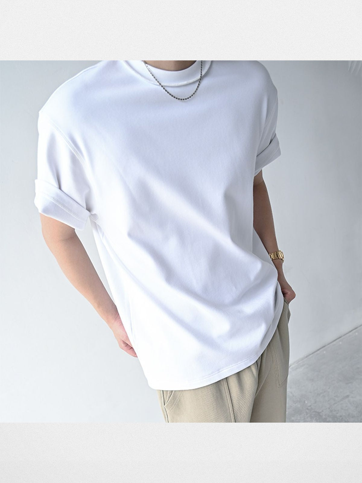 Roolrren Homme Heavyweight Austrian Modal T Shirt in White - On Model