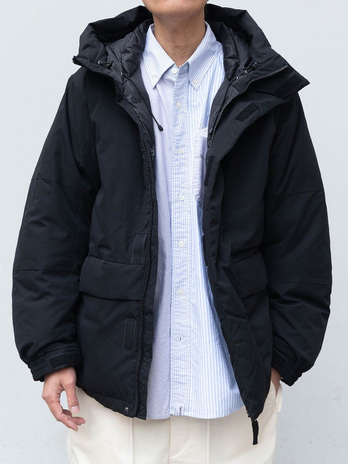 Soda Mid Length Hooded Down Puffer in Black - On Model