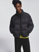 NANS 90 White Duck Down Crinkle Puffer in Black - On Male Model