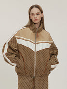LOSTCTRL Monogram Color Block Track Jacket in Beige - On Model