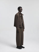NANS Wool Cashmere Stand Collar Jacket in Brown - On Model