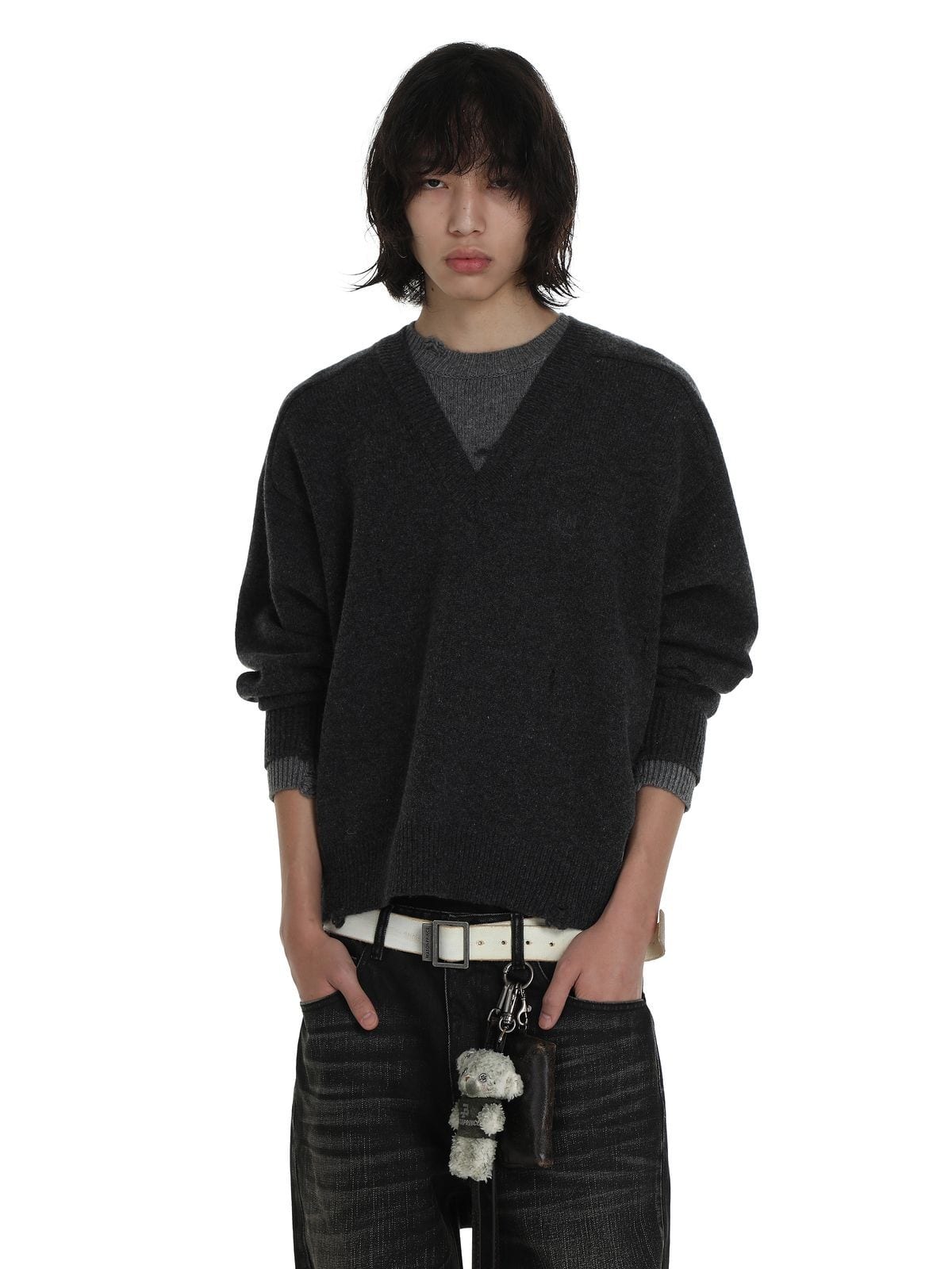 MasonPrince Mock Two Piece Wool Blend Sweater in Gray - On Male Model