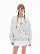 THELIGHT OFFICIAL Rhinestone Starfish Crew Neck Sweatshirt in Gray - On Model