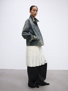 RandomPiece Vintage Wash Cropped Denim Jacket in Denim - On Model