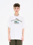 LOSTCTRL Palm Tree Embroidered Cotton Tee in White - On Model