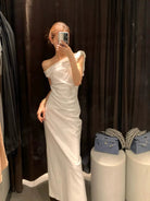 1S STUDIO Twisted Knot Off Shoulder Dress in White