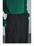 NANS Pleated Brushed Twill Cropped Pants in Black