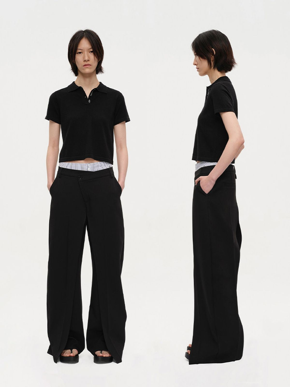 Rarely Alike Pure Wool Logo Jacquard Polo in Black - On Model