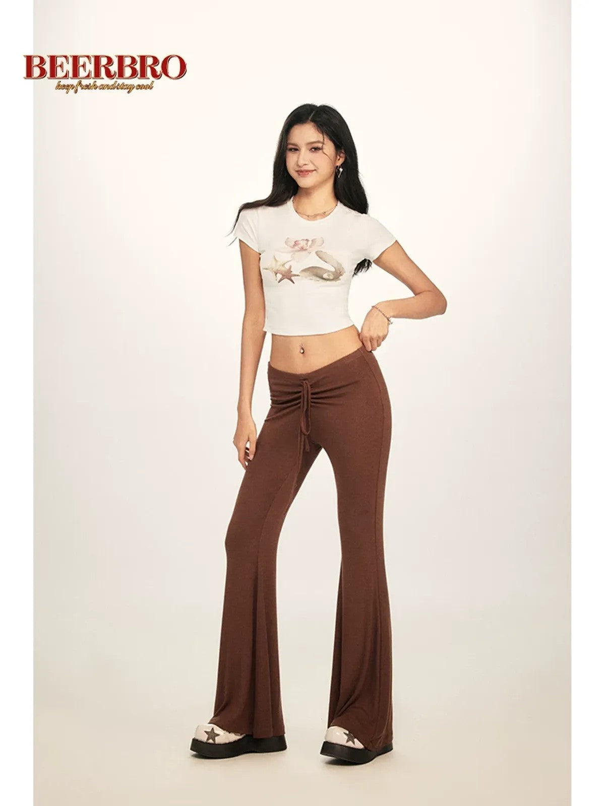 BeerBro Realistic Shell Print Baby Tee in White - On Model