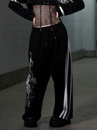 CFIERCE Paint Splash Lace Detail Joggers in Black - On Female Model