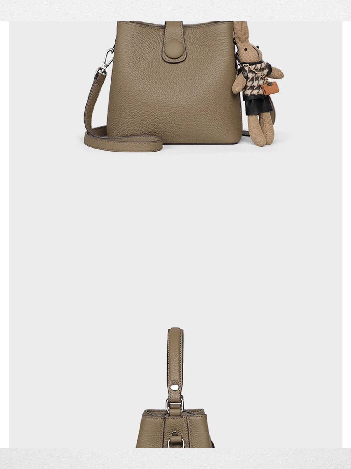 VINEY Top Grain Leather Bucket Bag in Beige