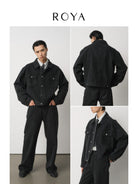ROYA Sueded Cone Mills Denim Jacket in Black - On Model