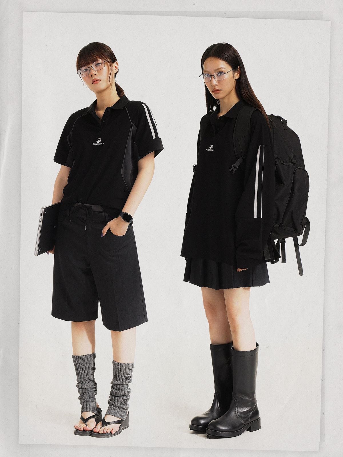 MasonPrince Contrast Panel Knit Polo in Black - On Model