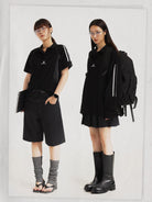 MasonPrince Contrast Panel Knit Polo in Black - On Model