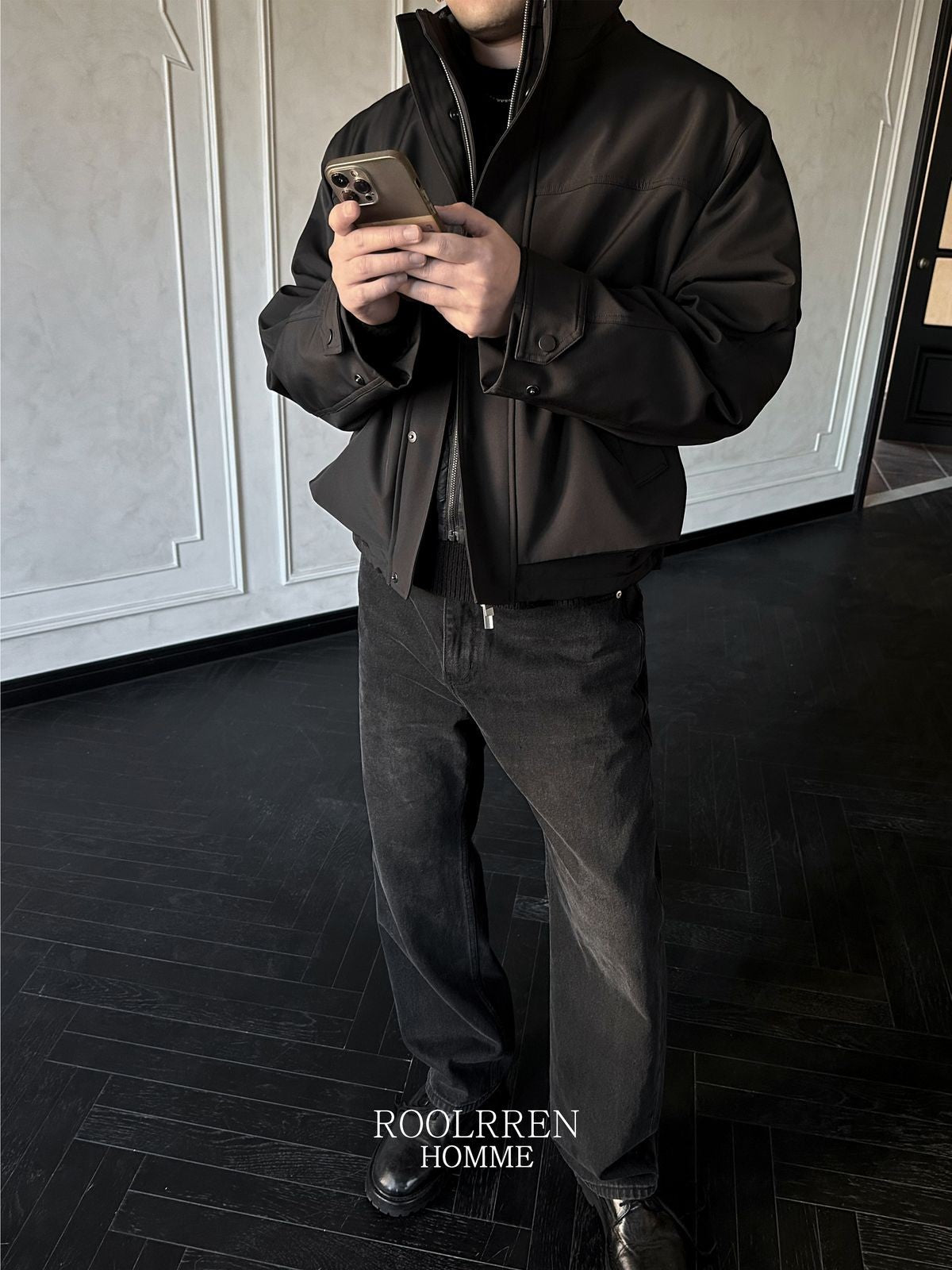 Roolrren Homme 3 Proof Tech Shell Down Vest in Black - On Model