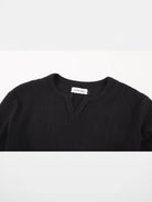 AFterTaste Ribbed Split Neck Long Sleeve in Black