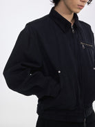 AFterTaste Washed Pearl Canvas Cropped Jacket in Navy - On Model