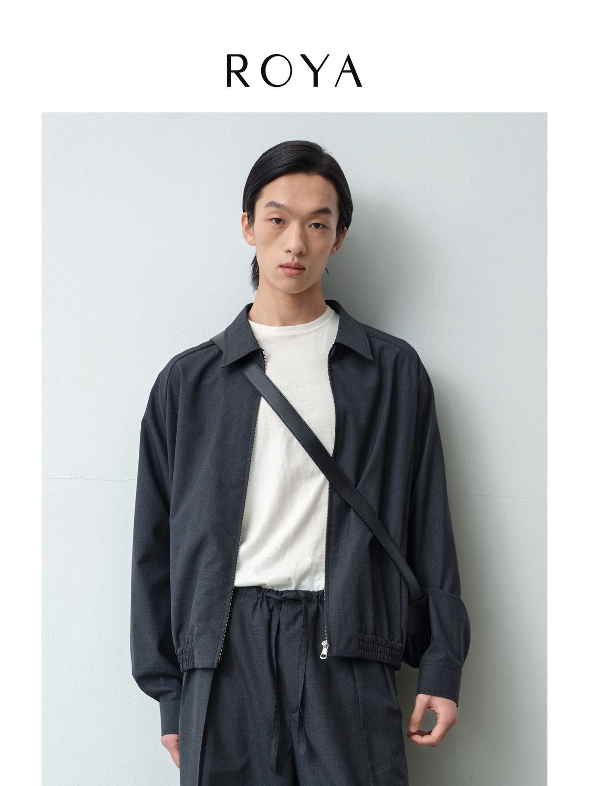 ROYA Washable Wool Blend Zip Jacket in Gray - On Model