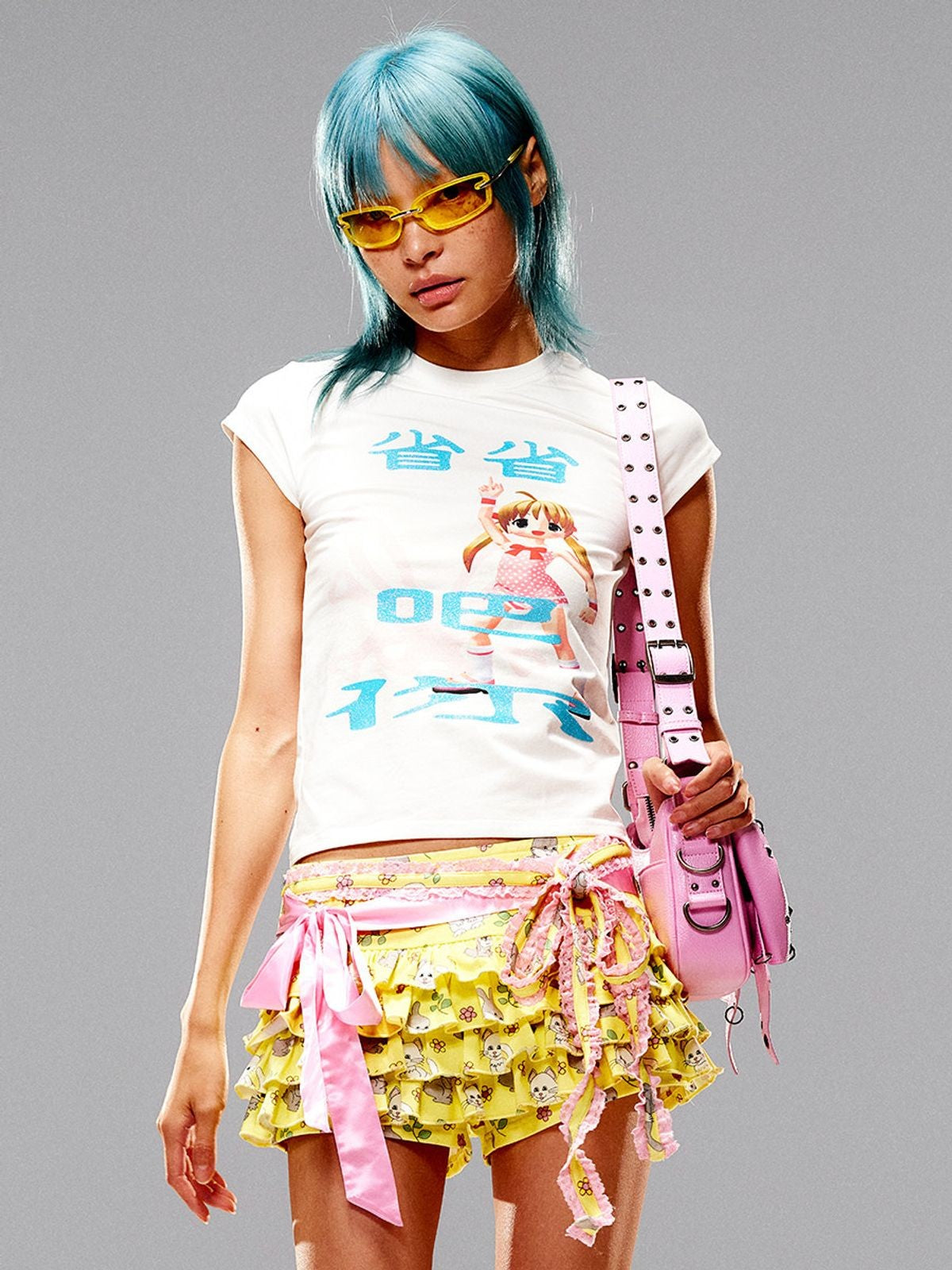 CFIERCE Save It Glitter Graphic T Shirt in White - On Female Model