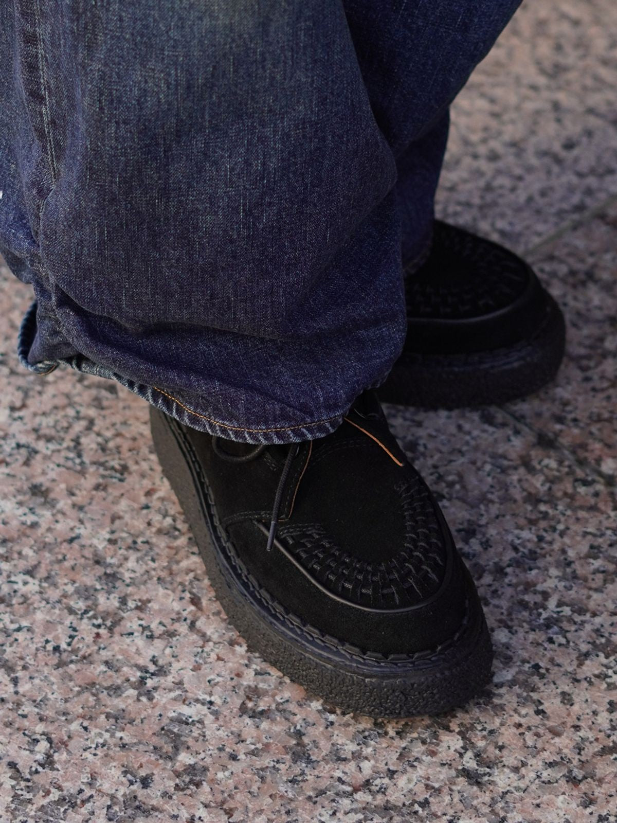 Soda Woven Suede Platform Sneakers in Black - On Model