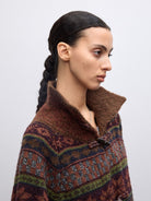 RandomPiece Fair Isle Wool Blend Toggle Coat in Brown - On Model