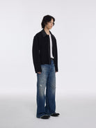 AFterTaste Hand Stitched Micro Flare Jeans in Blue - On Model