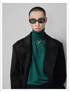 NANS Double Breasted Peak Lapel Wool Coat in Black - On Male Model