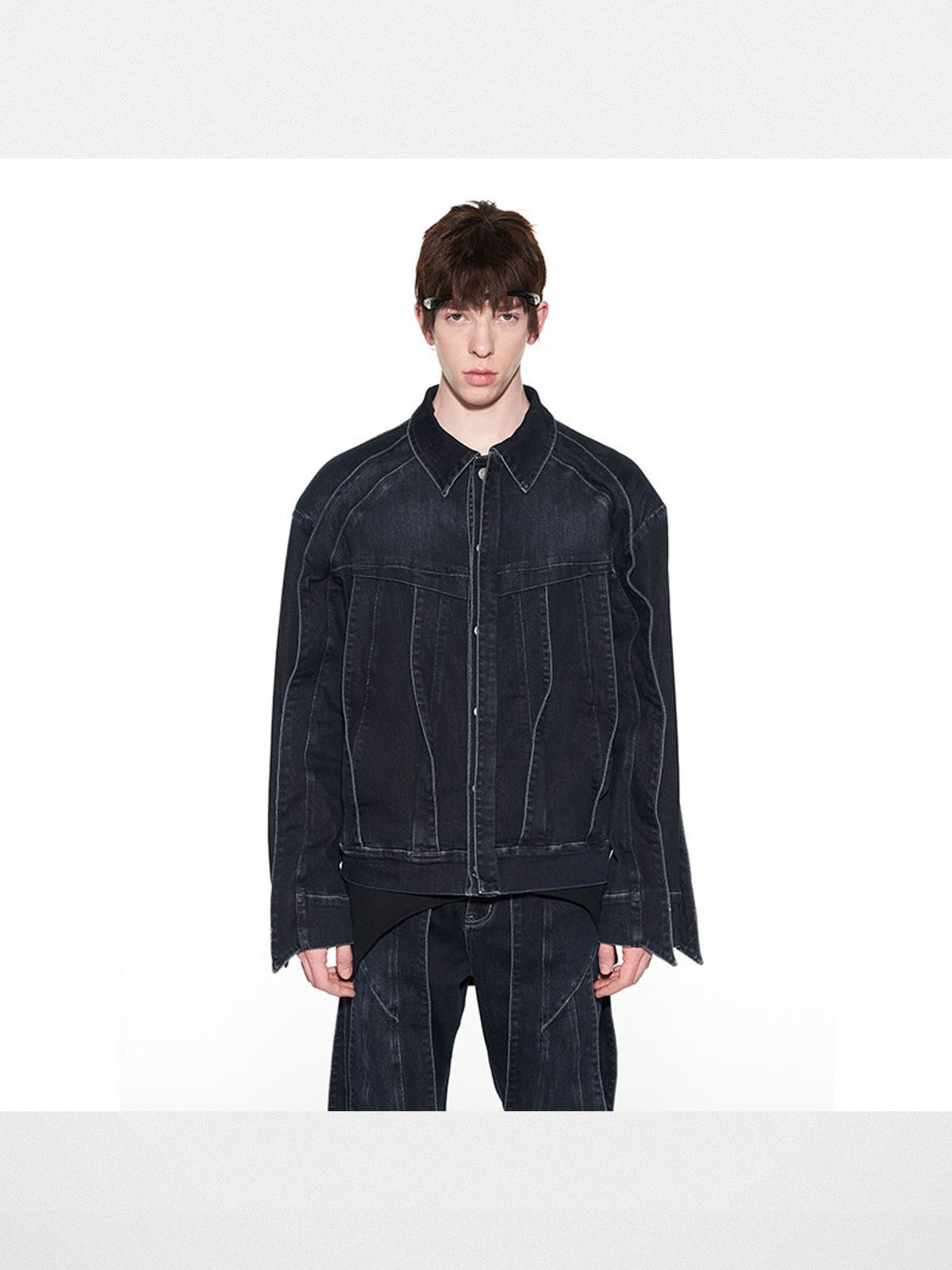 BLINDNOPLAN Twisted Seam Denim Jacket in Gray - On Model