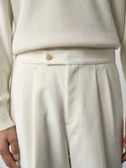 ROYA Pleated Acetate Wool Trousers in White - Detail