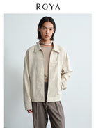 ROYA Oatmeal Textured Ramie Jacket in Oatmeal - On Male Model
