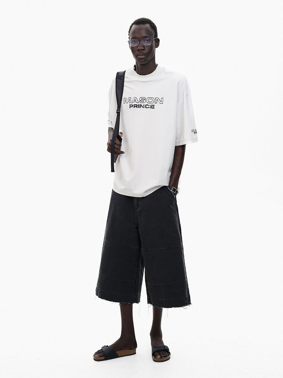 MasonPrince Embroidered Double Collar Tee in White - On Model