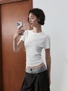PUKI Structured Shoulder Lyocell Tee in White - Lifestyle