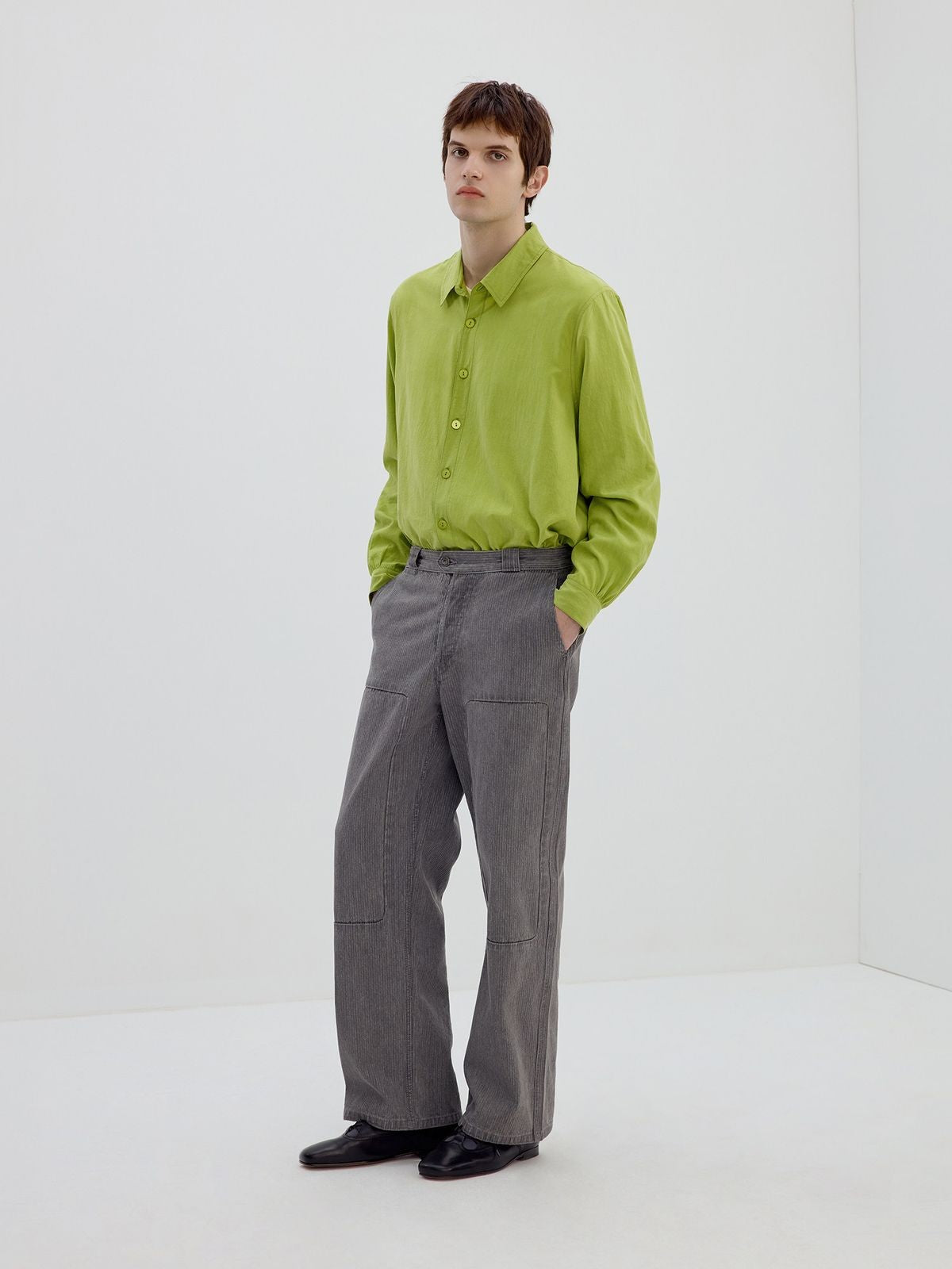 Simple Project Washed Lyocell Shirt in Green - On Male Model