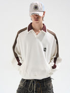 BLINDNOPLAN Contrast Panel Polo Sweatshirt in White - On Model