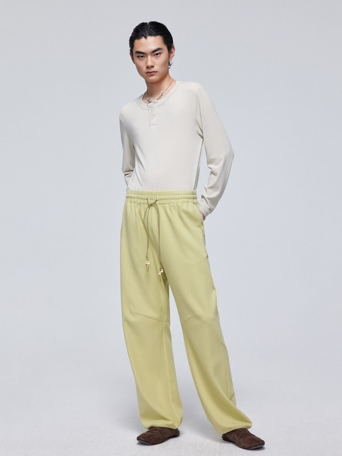 Simple Project Wooden Bead Detail Sweatpants in Mint - On Model