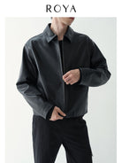 ROYA Calfskin Leather Zip Jacket in Black - On Model