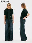 alright then Vintage Dark Wash Wide Leg Jeans in Blue - On Model