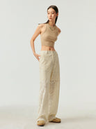Simple Project Crochet Lace Straight Leg Trousers in White - On Model