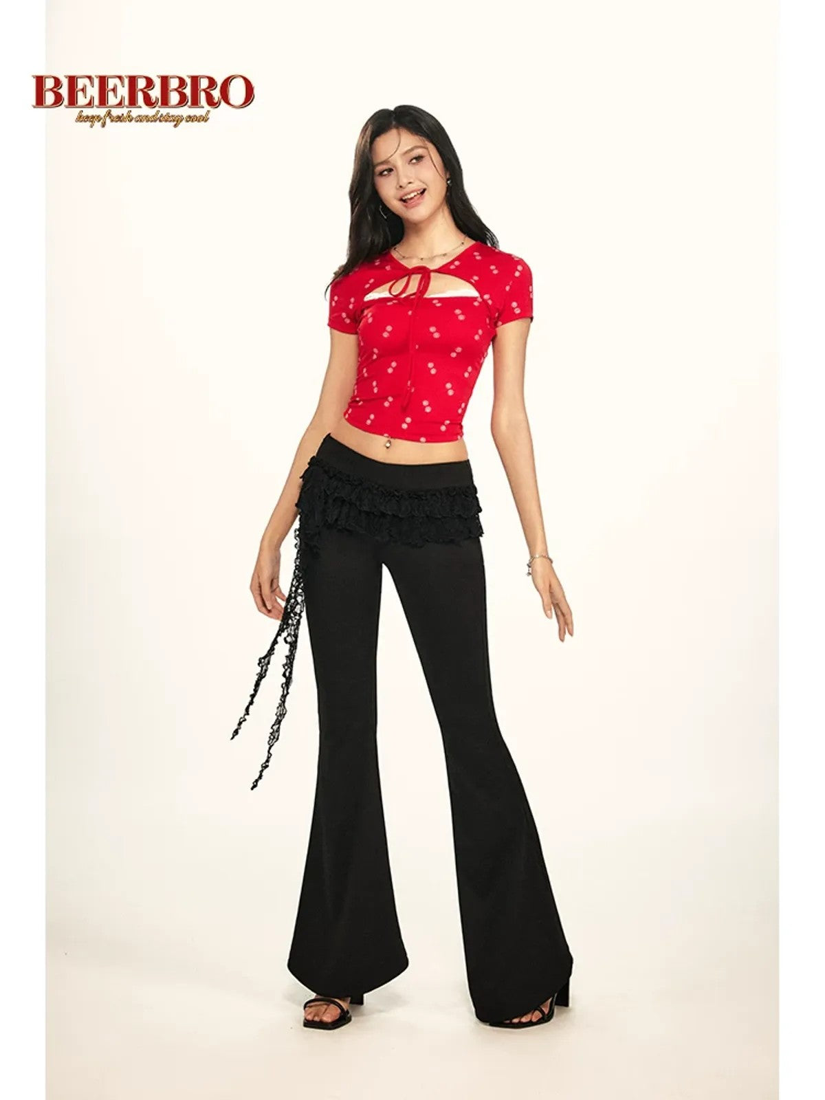 BeerBro Rose Print Cutout Tee in Red - On Model