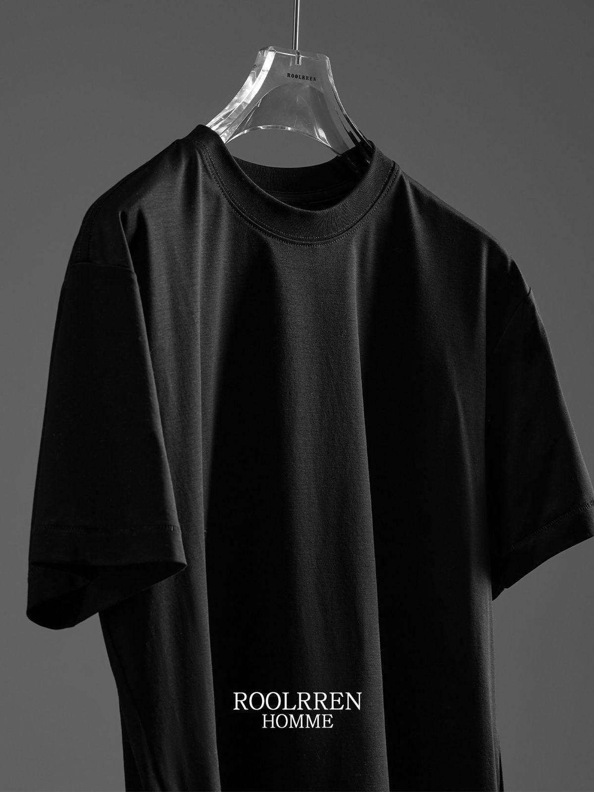 Roolrren Homme Silk Blend Crew Neck T Shirt in Black