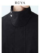 Roya Brushed Cotton Stand Collar Jacket in Black - On Model