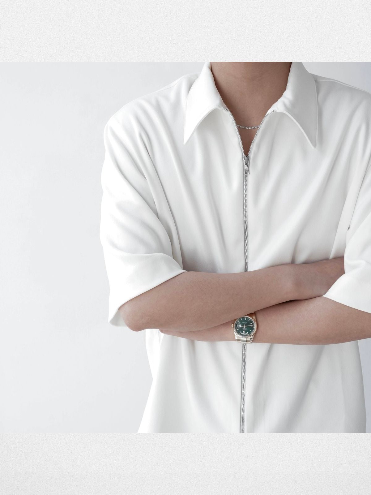 Roolrren Homme Worsted Wool Zip Up Shirt Jacket in White - On Model