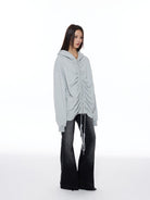 THELIGHT OFFICIAL Ruched Fleece Lined Zip Hoodie in Gray - On Model