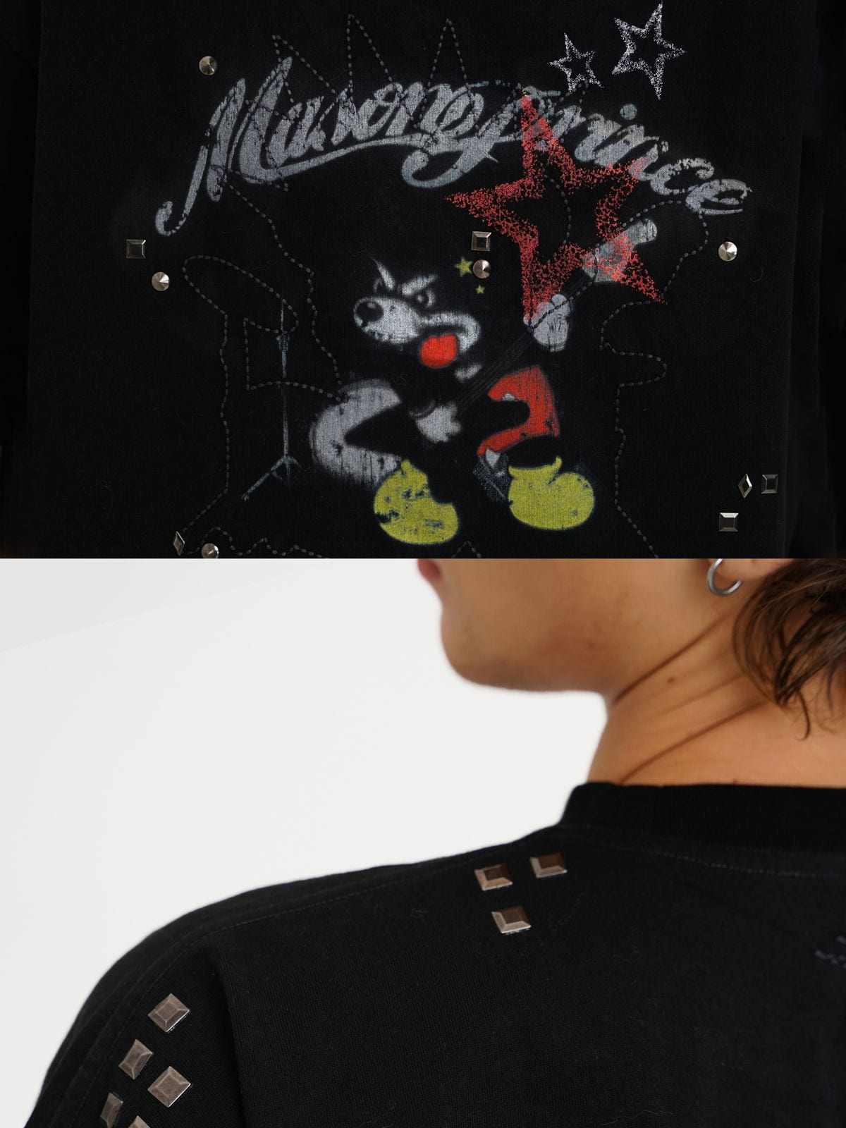 MasonPrince Studded Parody Bear Tee in Black - Detail