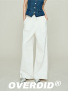 Amee Pleated Cotton Wide Leg Trousers in White - On Model
