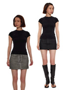 Alright Then Fitted Cap Sleeve T Shirt in Black - On Model