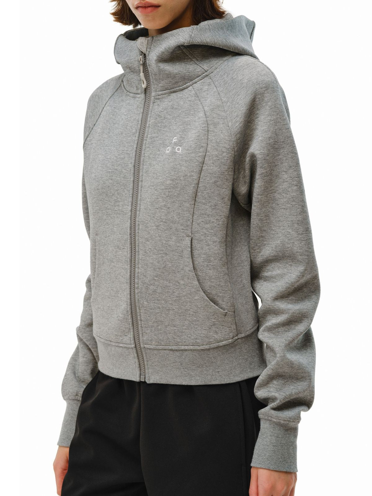 FPA High Collar Zip Up Hoodie in Gray - On Model